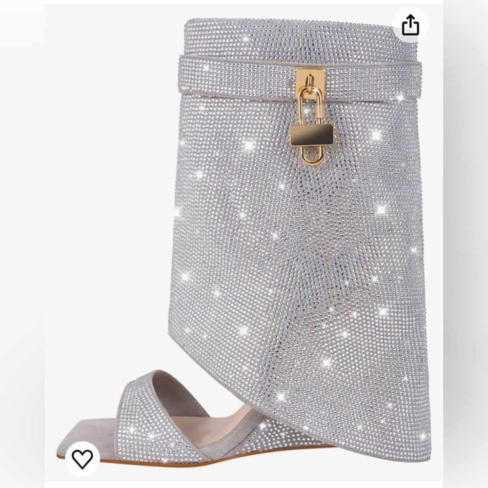 Rhinestone Boots - sandals Glitter Wedge Heeled Ankle Booty